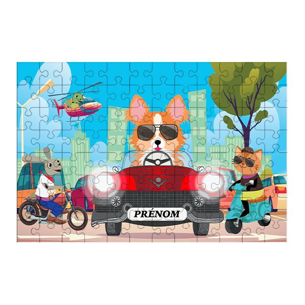 Puzzle Voiture vintage personnalisé avec prénom